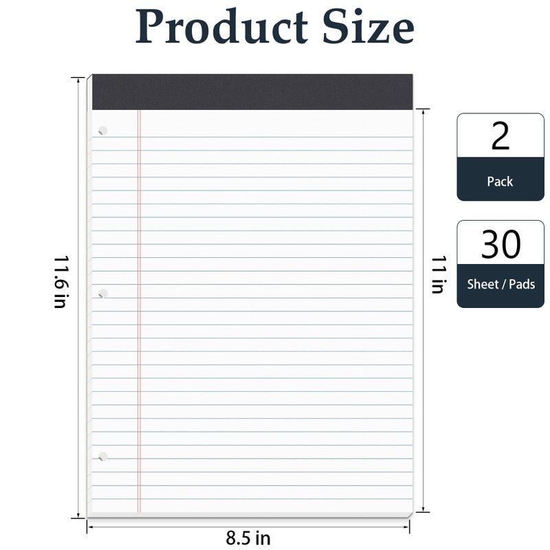 HAUTOCO 2 Pack 8.5 x 11 Legal Pads White Wide Ruled Notepads Perforated Writing Pads, 30 Sheets Per Notepad, 3-Hole Punched Paper, Writing Note Pads for School, Home, Office, Business - Image 2
